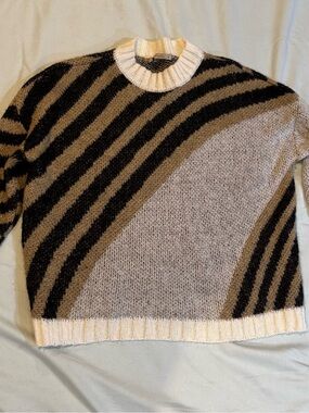Luxury Italian Niccolai Brand Neutral Striped Crewneck Sweater